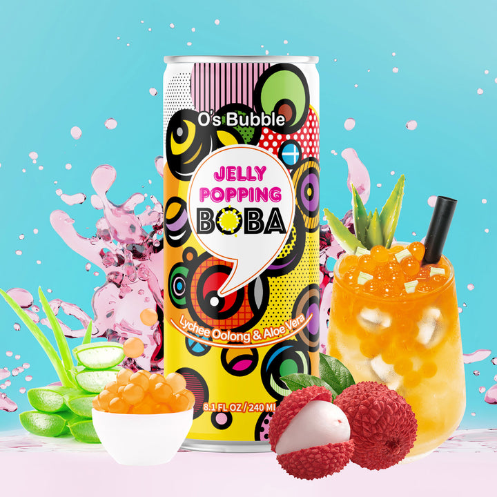 Jelly Popping Boba – Lychee Oolong Tea with Popping Boba + Aloe Vera