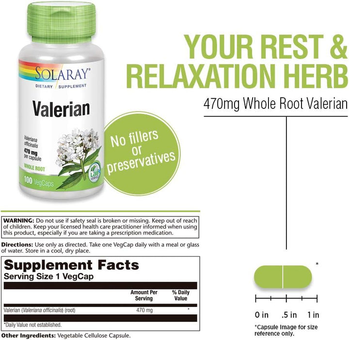 Valerian 470mg - 100 Capsules - BB/02/25