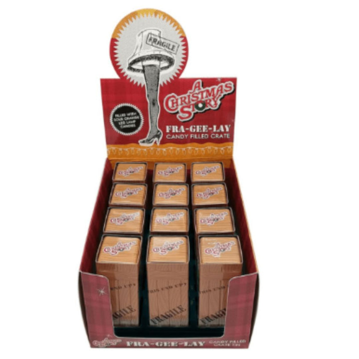 A Christmas Story Fra-Gee-Lay Leg Lamp Candy in Tin Crate -