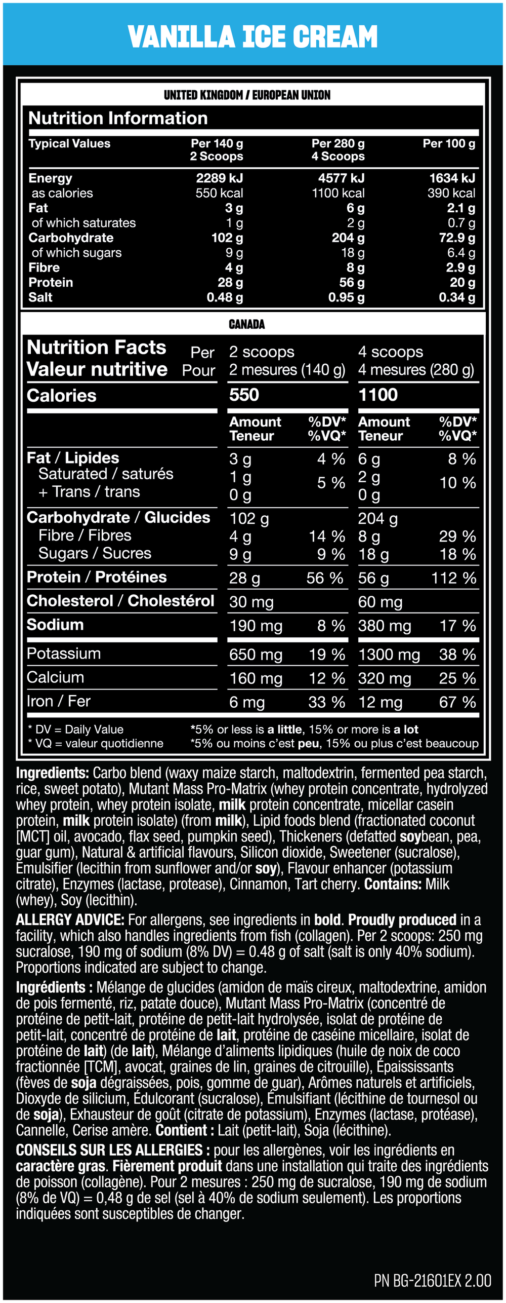 Mutant Mass - 6.8 kg (15 lb) — Vanilla Ice Cream