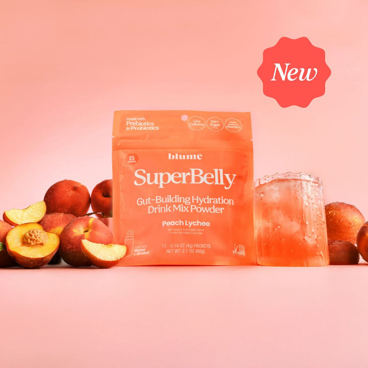 Blume SuperBelly Gut-Building Hydration Powder - 60 g (15 Sachets) - Peach Lychee package 1