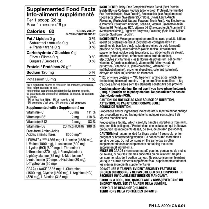 PVL ISO CLEAAR Clear Protein Blue Slushie nutrition facts panel