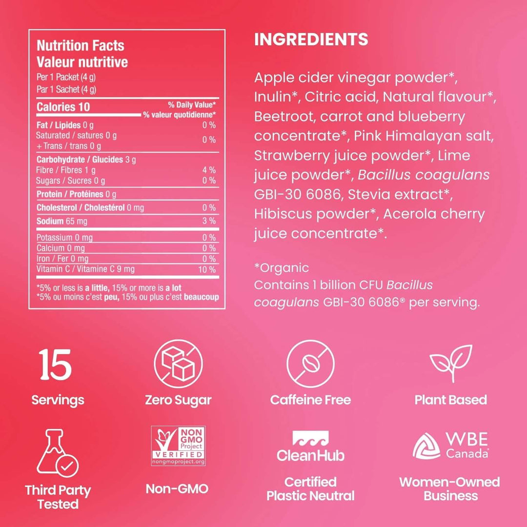 Blume SuperBelly Gut-Building Hydration Powder - 60 g (15 Sachets) - Strawberry Hibiscus nutrition facts 2
