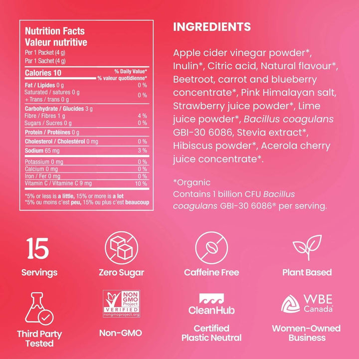 Blume SuperBelly Gut-Building Hydration Powder - 60 g (15 Sachets) - Strawberry Hibiscus nutrition facts 2