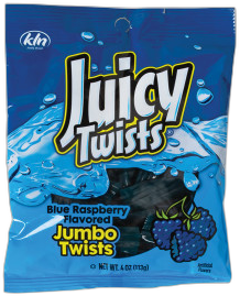 Juicy Twists Blue Raspberry Jumbo Twists 4 oz Peg Bag