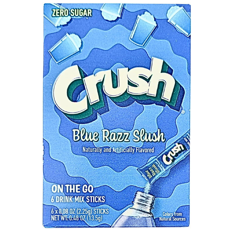 Crush Singles To Go Zero Sugar Blue Razz Slush Drink Mix - 6-Stick Box 13.5g