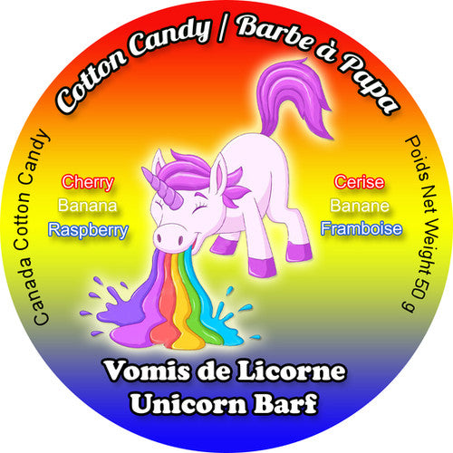 Canada Cotton Candy Unicorn Barf cotton candy in 34oz deli container