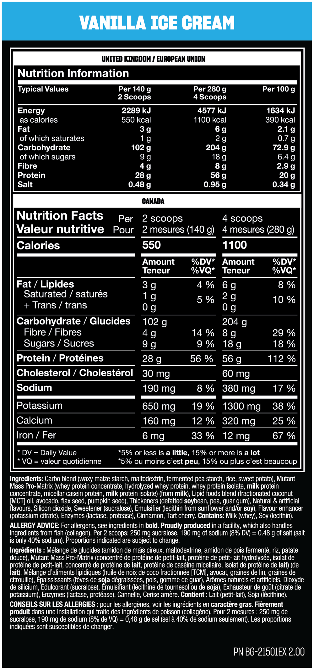 Mutant Mass - 2.27 kg (5 lb) — Vanilla Ice Cream