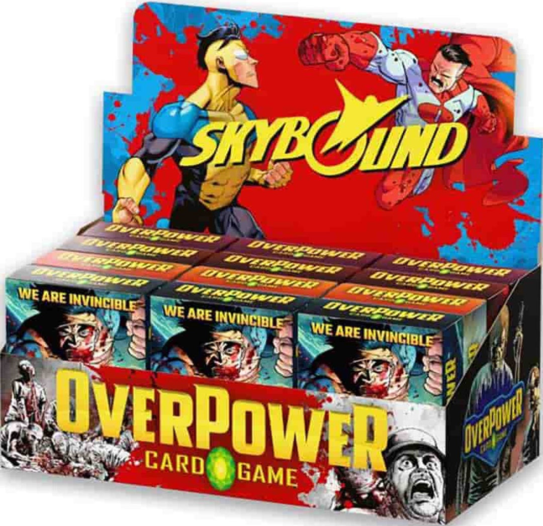 OverPower CCG Skybound starter deck display with 12 decks