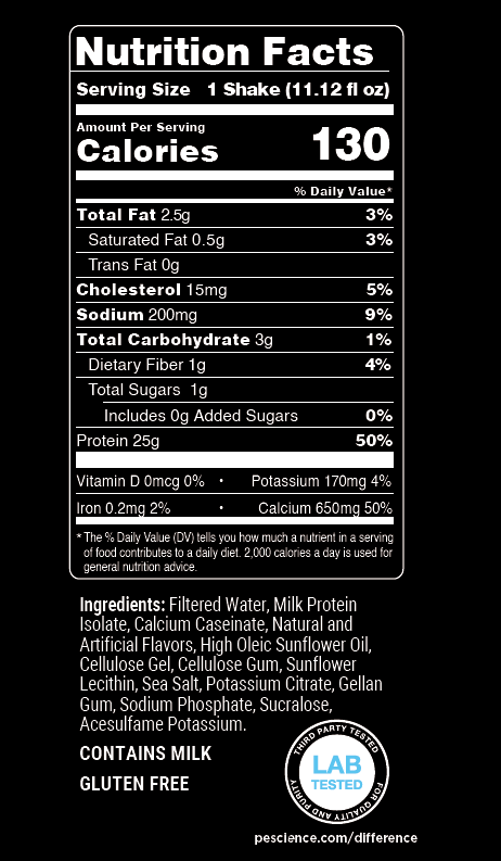 PEScience Select Protein Shake RTD - 330 mL - Vanilla Cupcake nutrition facts 2