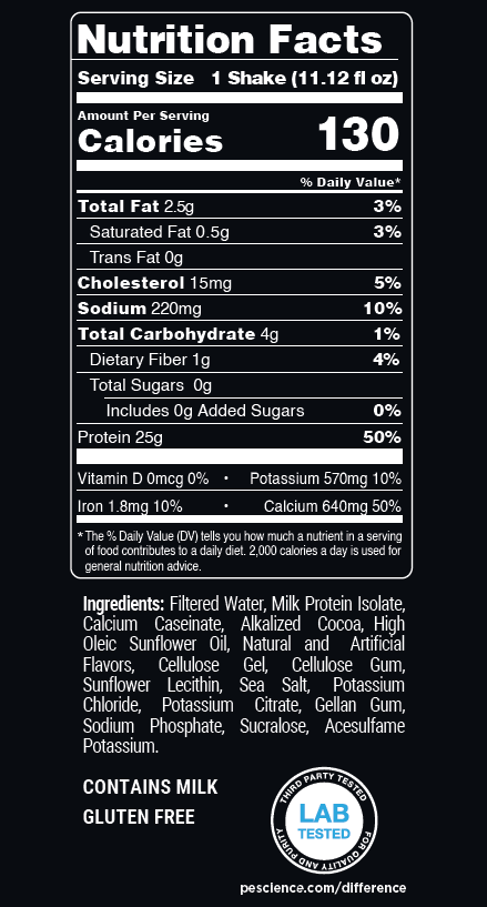 PEScience Select Protein Shake RTD - 330 mL - Chocolate Truffle nutrition facts 2