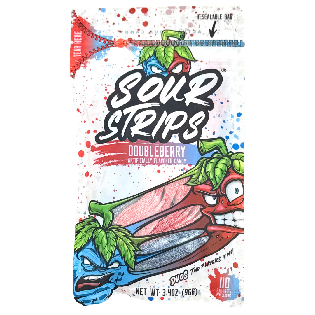 Sour Strips Doubleberry Sour Candy Peg Bag 3.4 oz